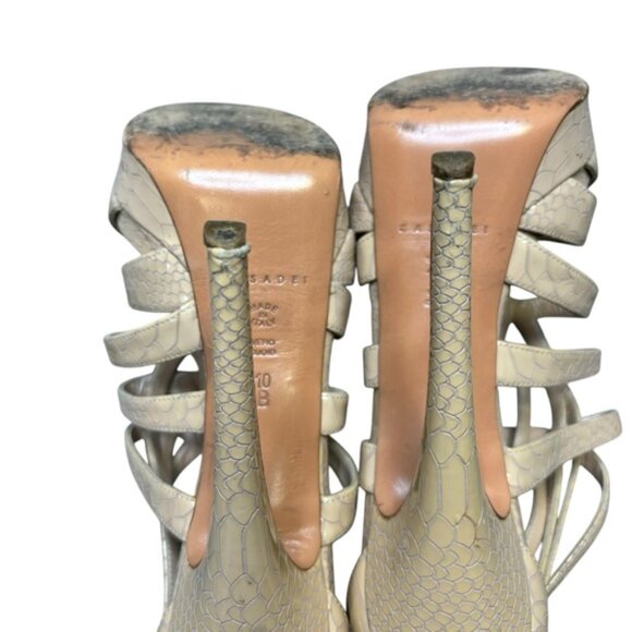 CASADEI Women's Beige Leather Strappy Open Toe Platform Sandal Heels Size 10B - Picture 5 of 9